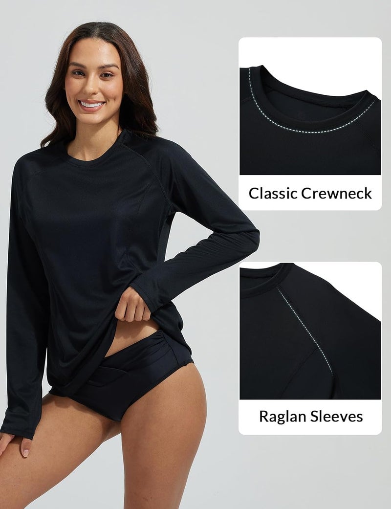 Baleaf Rash Guard for Women Swim Shirts UPF 50+ UV Sun Protection Long Sleeve Swimsuit Top Zipper Pocket Thumbhole - Image 4